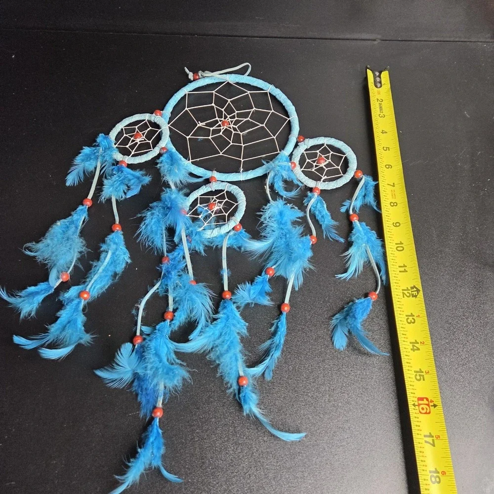 Blue Multi Ring Dreamcatcher Boho Feather Wall Hanging Handmade Decor